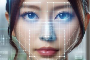 facial recognition technology with a woman looking directly at the camera - Generated with AI