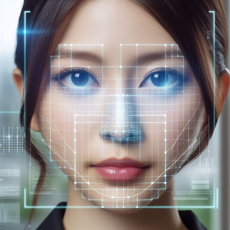 facial recognition technology with a woman looking directly at the camera - Generated with AI
