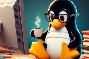 tux the penguin programing on a desktop computer - Generated with AI