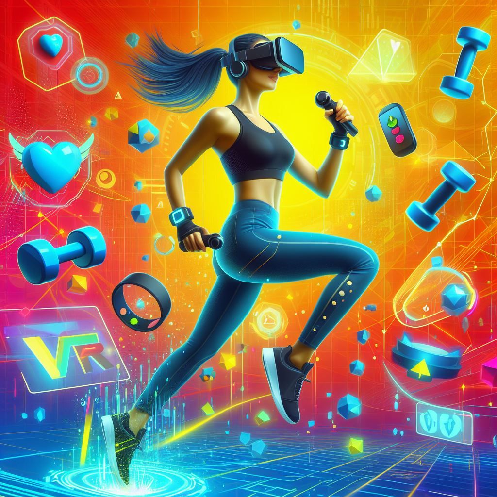 vr fitness gaming with a woman - Generated with AI