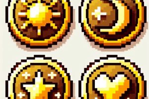 4 pixelated gold coins