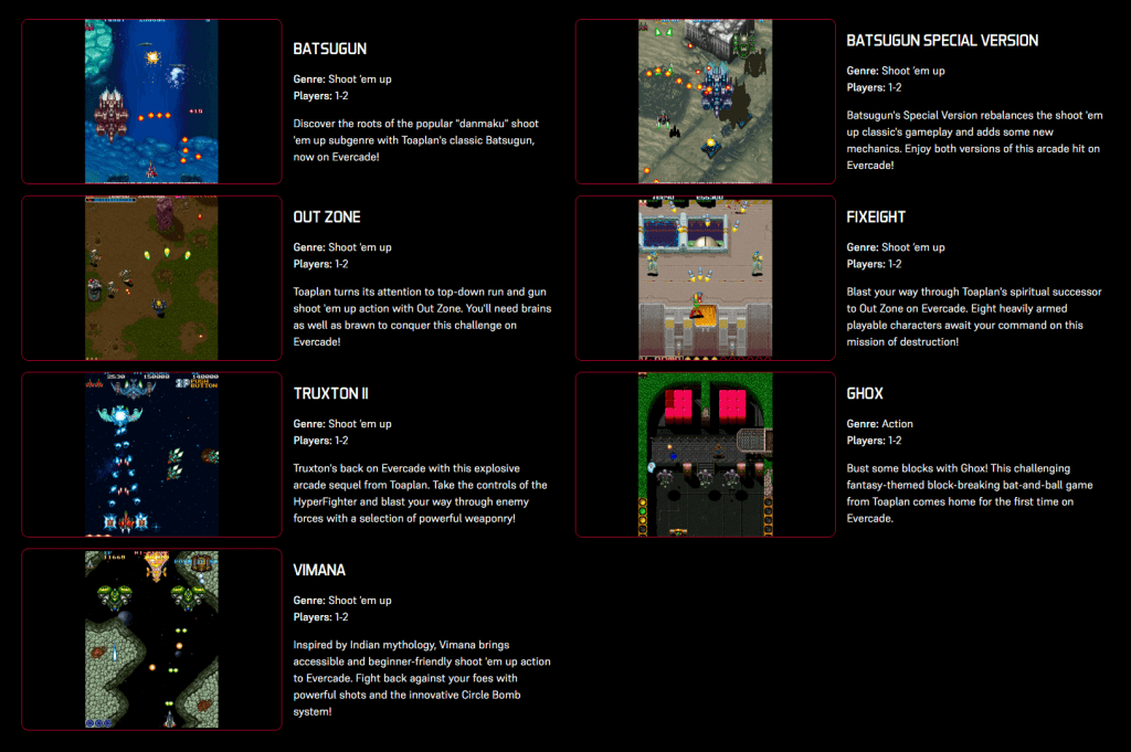 Toaplan Arcade 3 games list