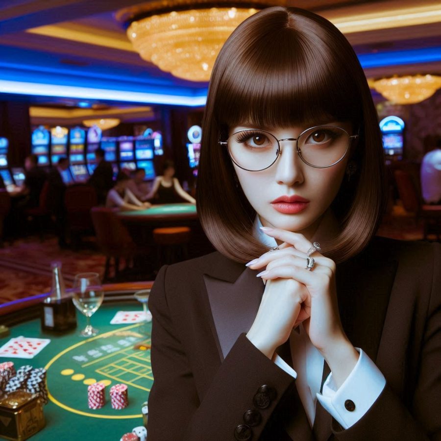 a spy who looks like a female James Bond in a high-end casino - Generated with AI