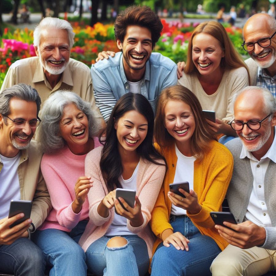 happy people with smartphones - Generated with AI