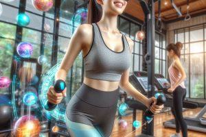 beautiful fit woman working out in VR - Generated with AI