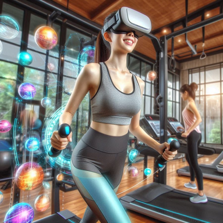 beautiful fit woman working out in VR - Generated with AI