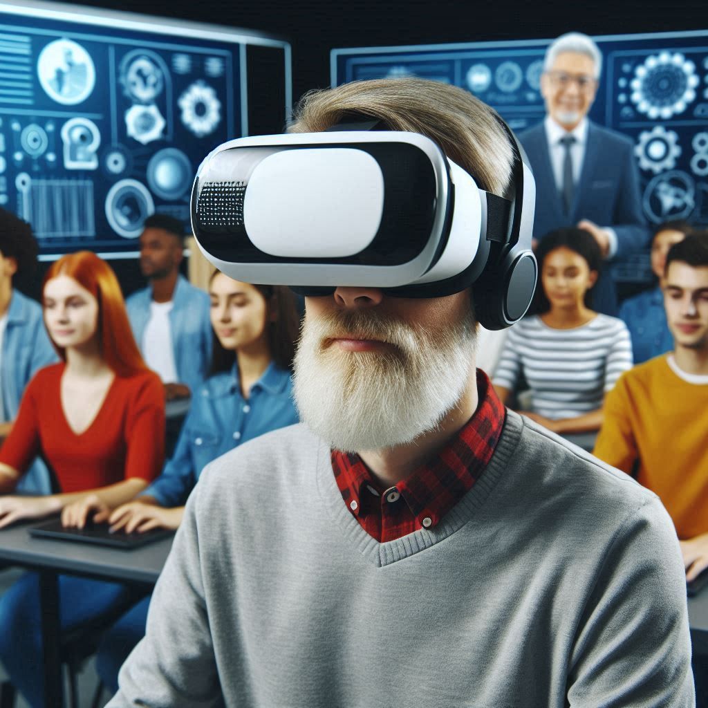 person taking a college-level class in VR