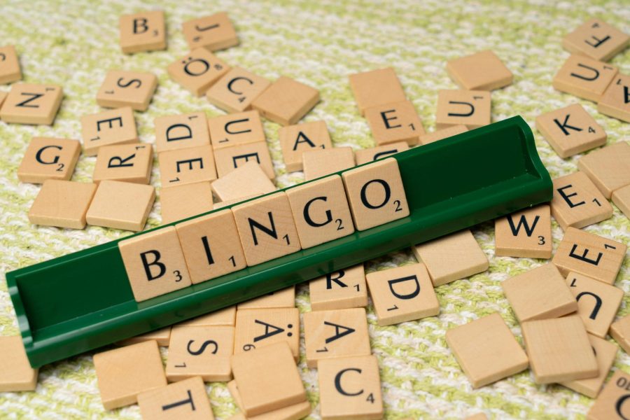 Bingo spelled out in Scrabble tiles