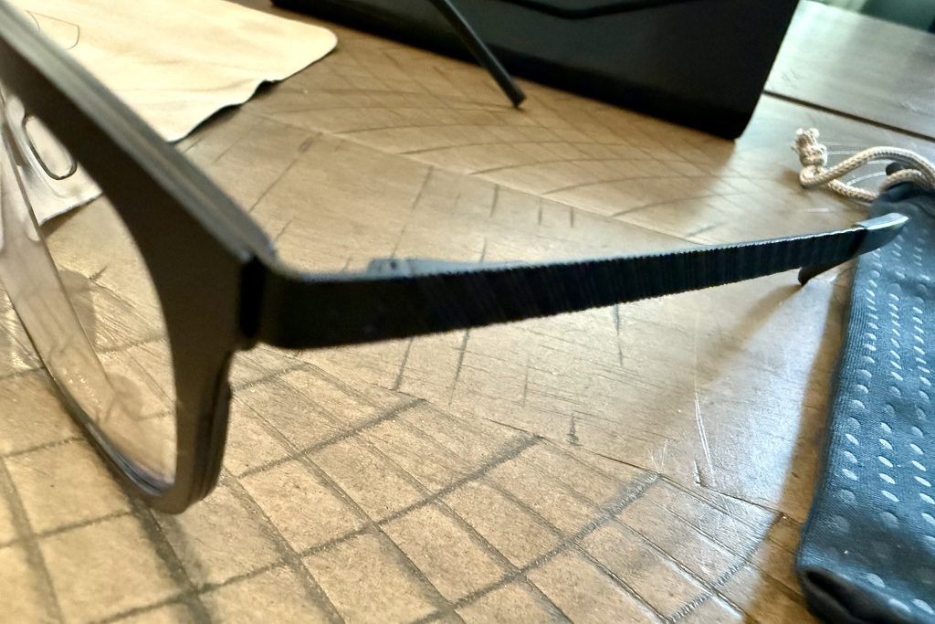 Close-up of the temple of the Gunnar Pismo Clear Pro Glasses