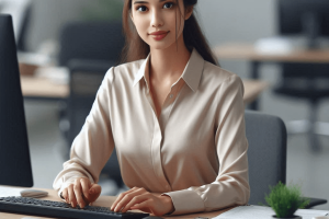 photo-realistic female accountant working at a computer - Generated with AI