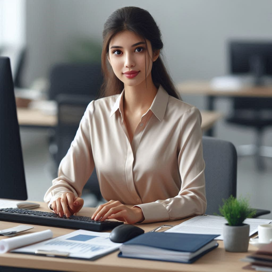 photo-realistic female accountant working at a computer - Generated with AI