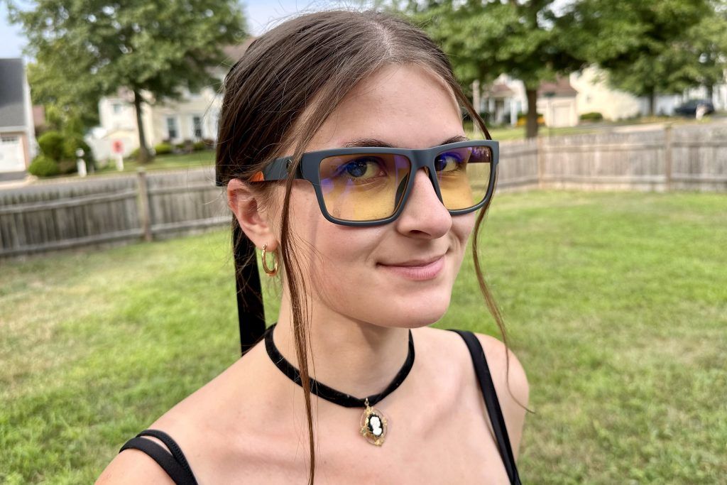 woman wearing Gunnar Overwatch Ultimate Computer Glasses outdoors