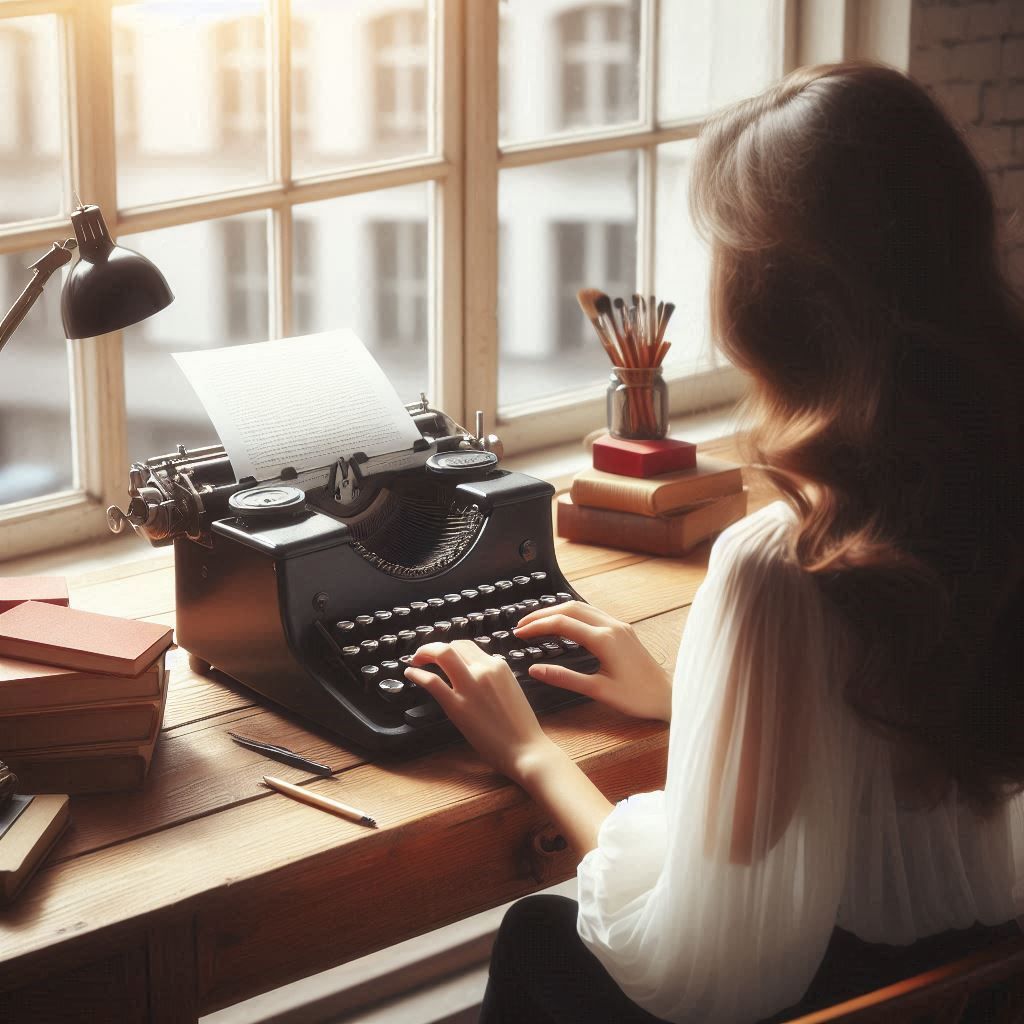 storytelling and narrative interpretation on a typewriter - Generated with AI