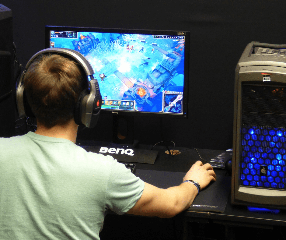 Gamer playing a competitive game on a PC