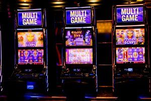 Vibrant Slot Machines in Casino Night Scene