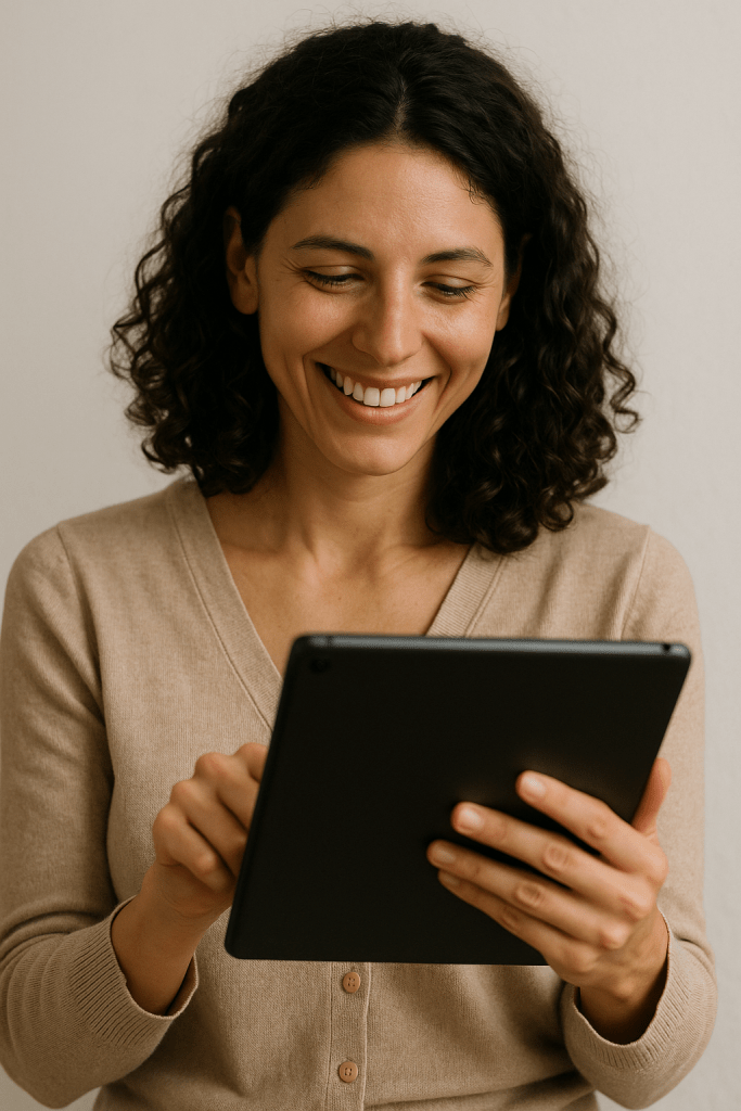 woman enjoying her tablet - generated with AI