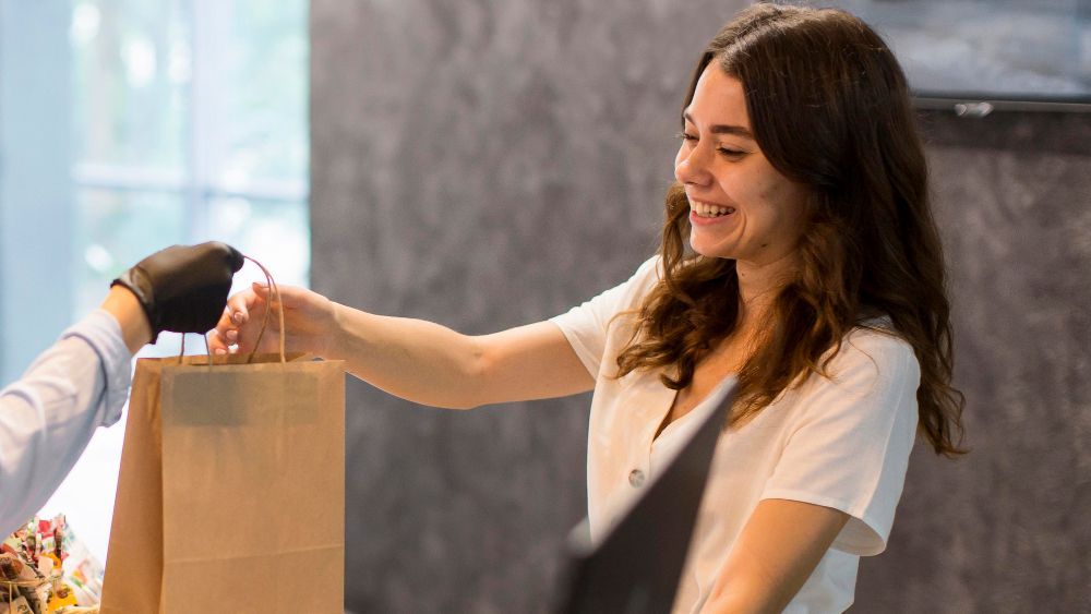 Woman happy to shop organic products