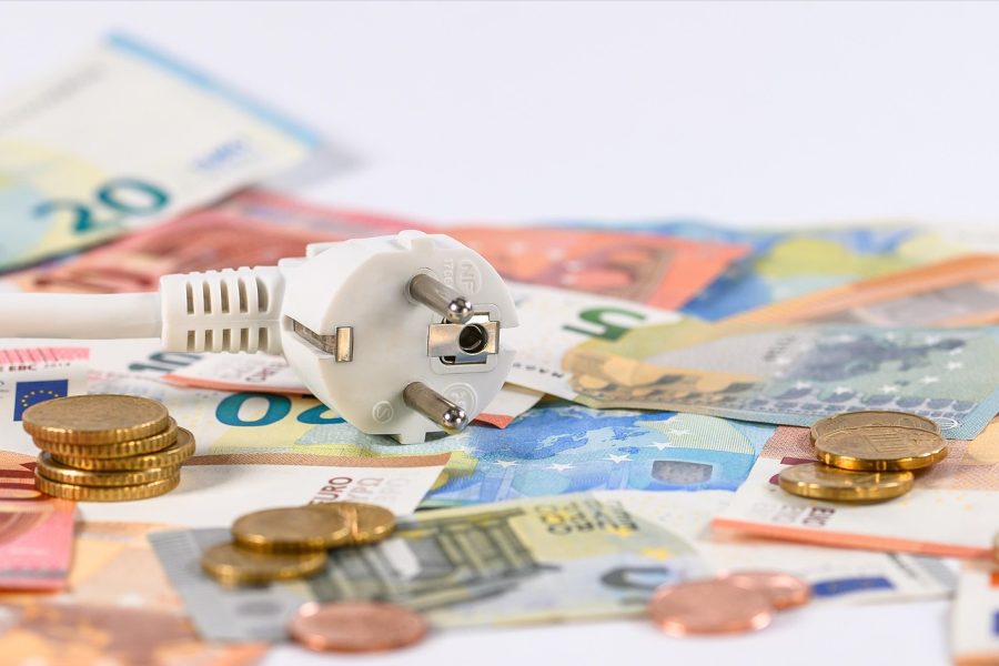 Various forms of money spread around.