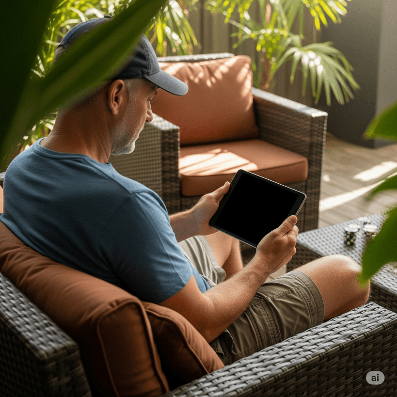 a man in australia gambling on their tablet - Generated with AI