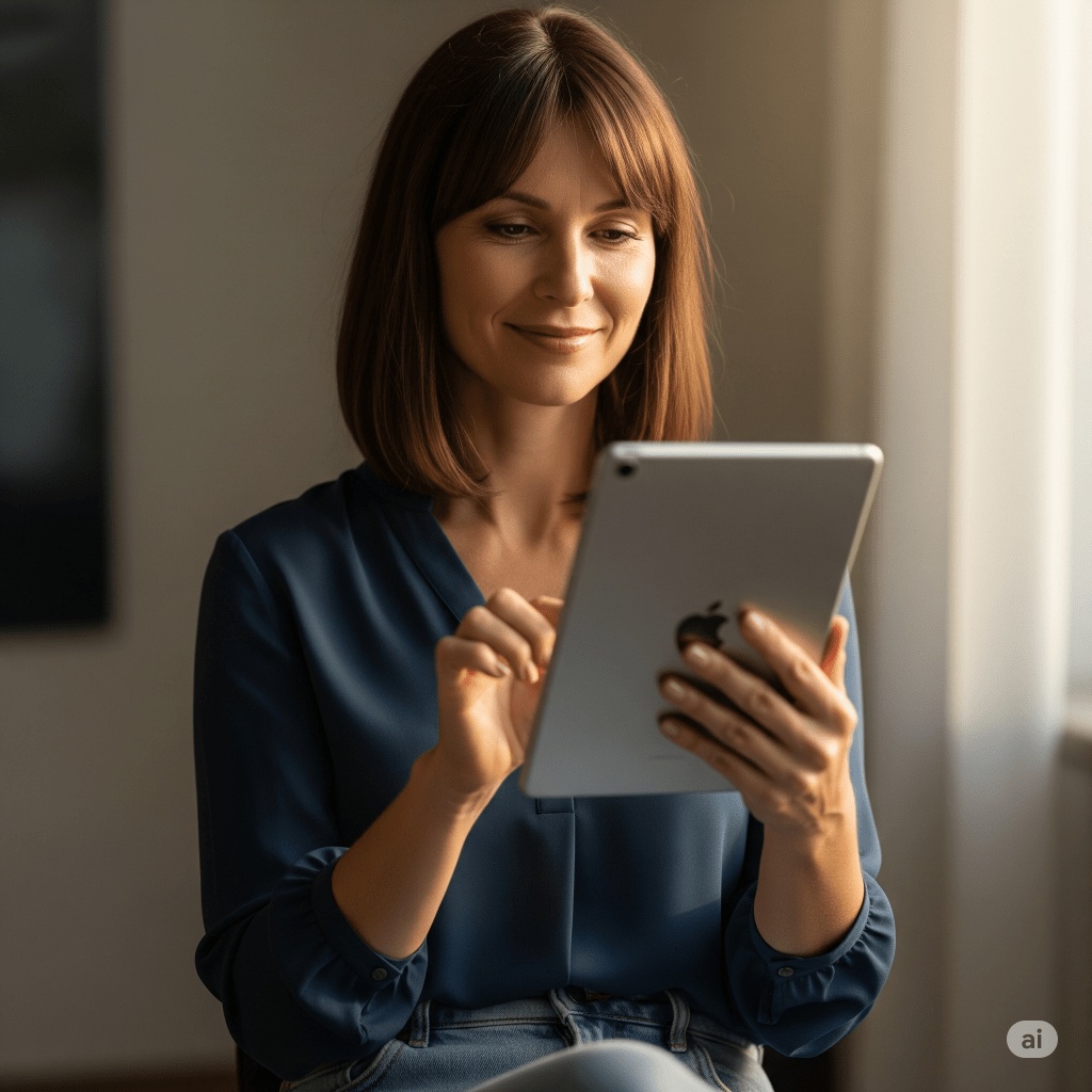 a woman enjoying her tablet - generated with AI