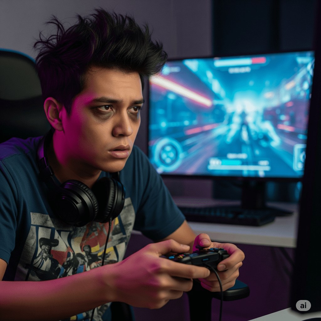 exhausted video gamer - Generated with AI