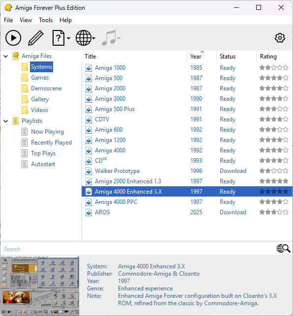 Amiga Forever Plus Edition running on Windows 11