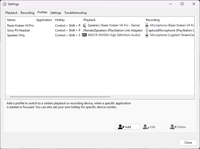 SoundSwitch settings (Windows 11)