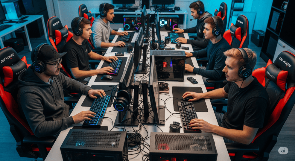 competitive esports gamers on two sides - Generated with AI