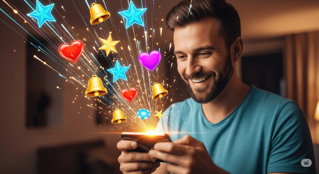 man holding a smartphone with virtual slot machine imagery - Generated with AI