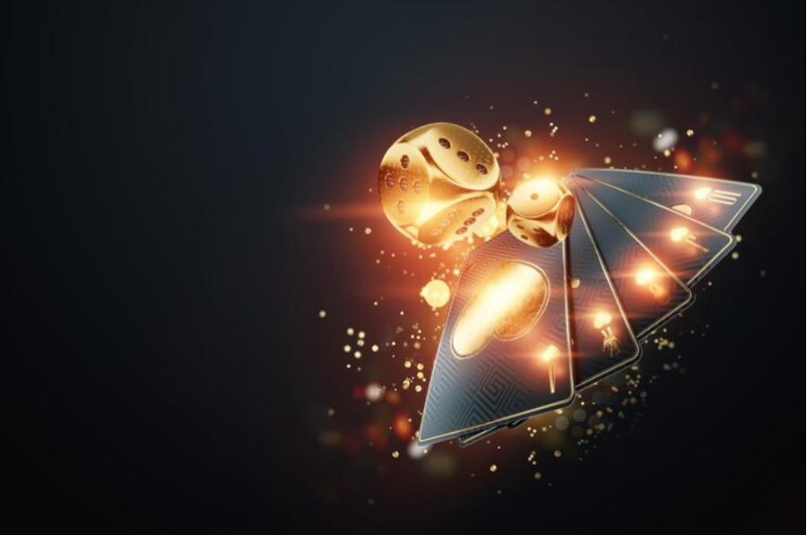 golden playing cards and dice concept