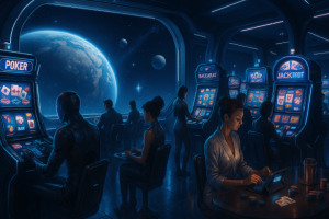 futuristic casino concept set in space - Generated with AI