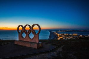 Olympic Rings sculpture at Portland, Dorset, England