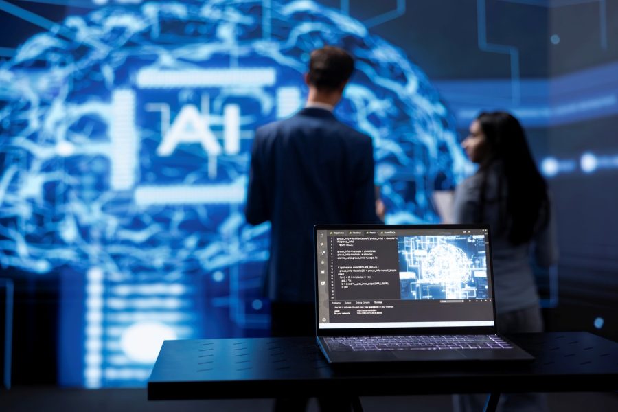 two people in data center