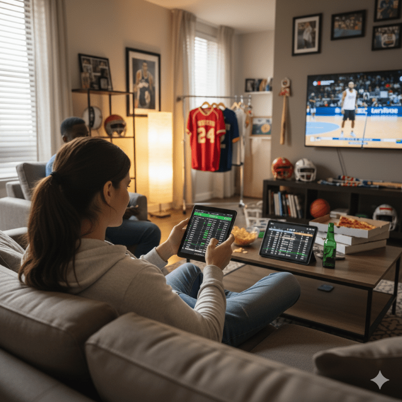 woman sports betting in an apartment - Generated with AI