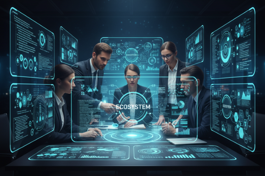 platform efficiency and innovation concept with business and tech people - Generated with AI