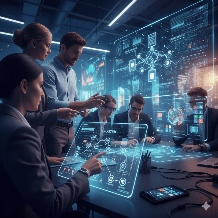 platform efficiency and innovation concept with business and tech people - Generated with AI