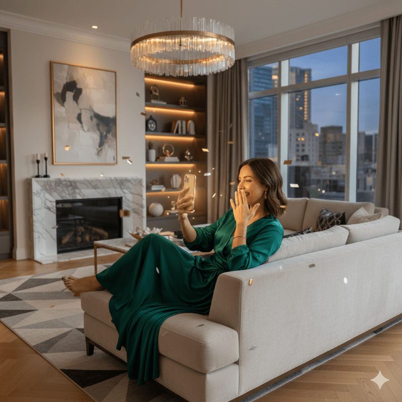 upscale woman gambling on her smartphone - Generated with AI