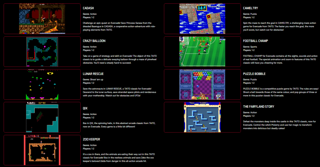 TAITO Arcade 3 games list with descriptions and screenshots.