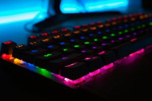 black keyboard with colorful RGB lighting