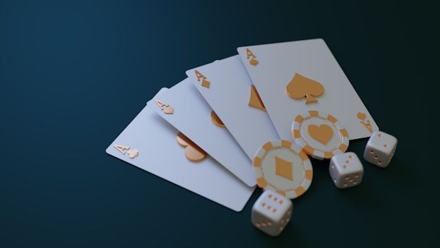 White Gold Poker Card - poker chips - dice - 3D Render