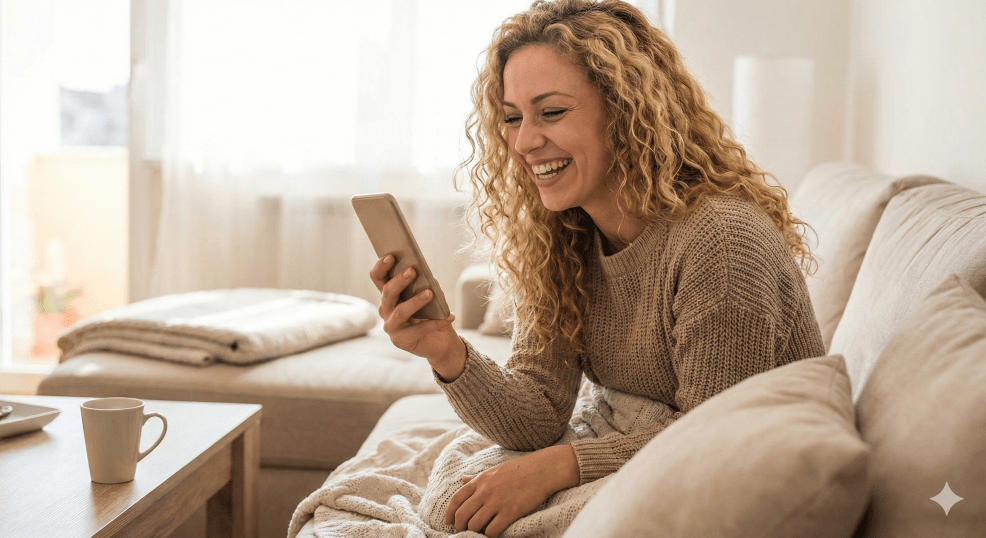 blonde woman enjoying gambling on her smartphone