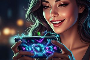 illustration of a woman enjoying playing on her smartphone