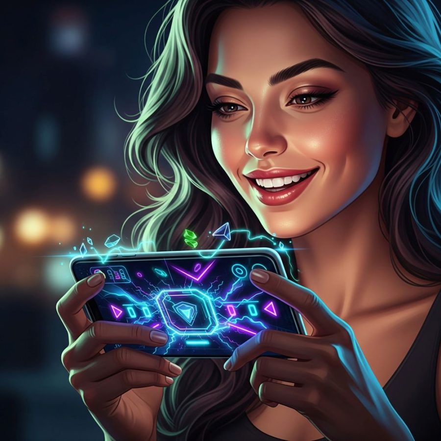 illustration of a woman enjoying playing on her smartphone