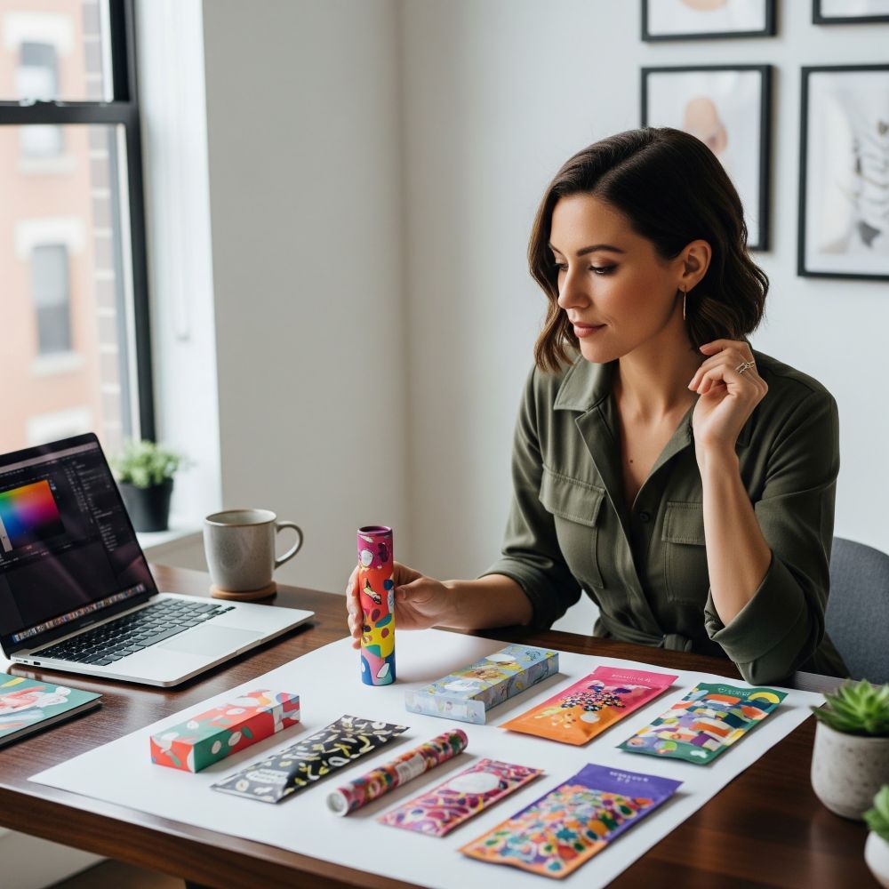 woman evaluating design options