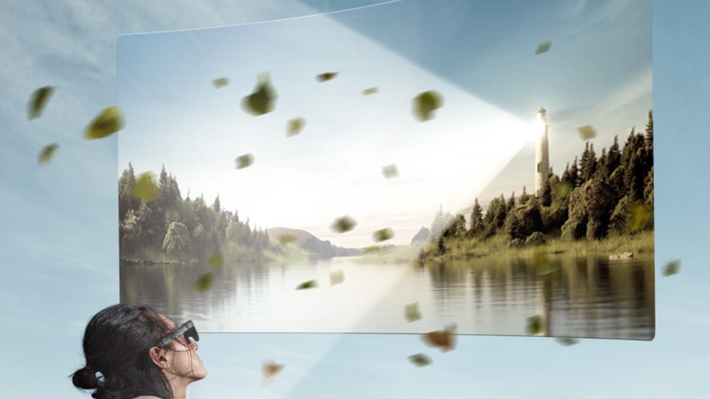 RayNeo promotional image simulating how the virtual display looks.