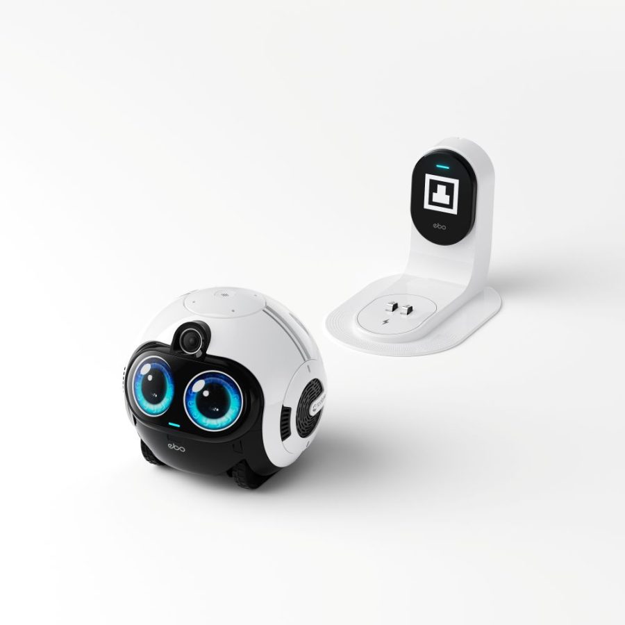 An Enabot EBO Max moving away from its docking station.