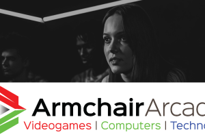Armchair Arcade logo in front of gamers playing on a console.