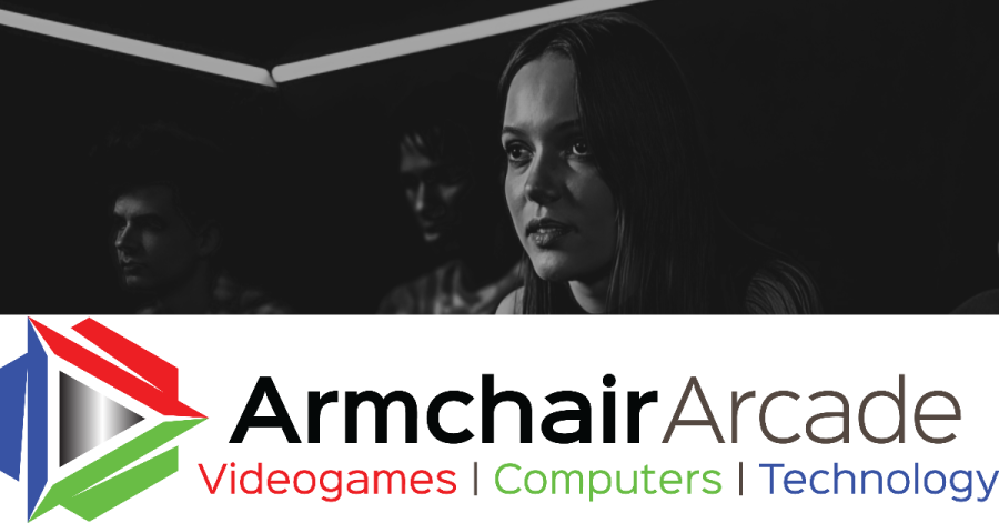 Armchair Arcade logo in front of gamers playing on a console.