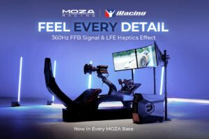 A professional promotional graphic for the FIA F4 Global Esports Championship presented by MOZA Racing, highlighting the $35,000 prize pool and branding for both the tournament and the platform.